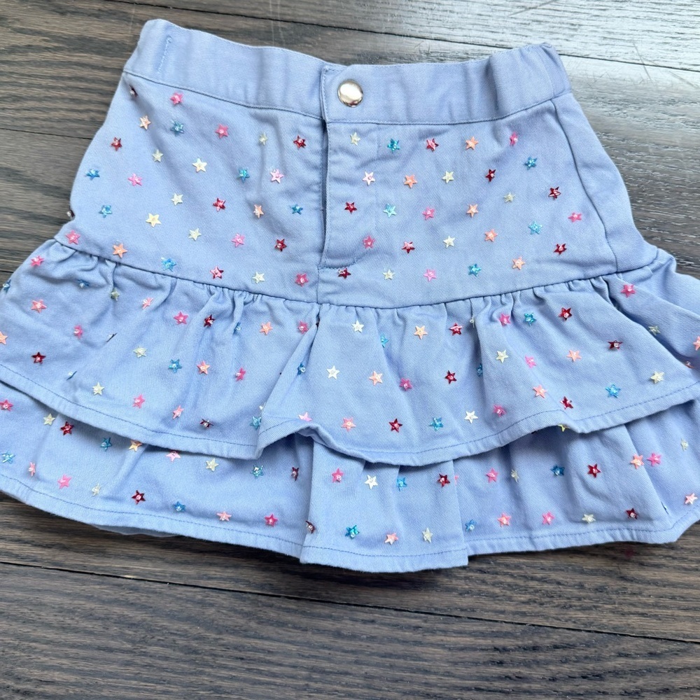 Piglo Kids Periwinkle Sequin Stars Denim Skort Size 6-8Y